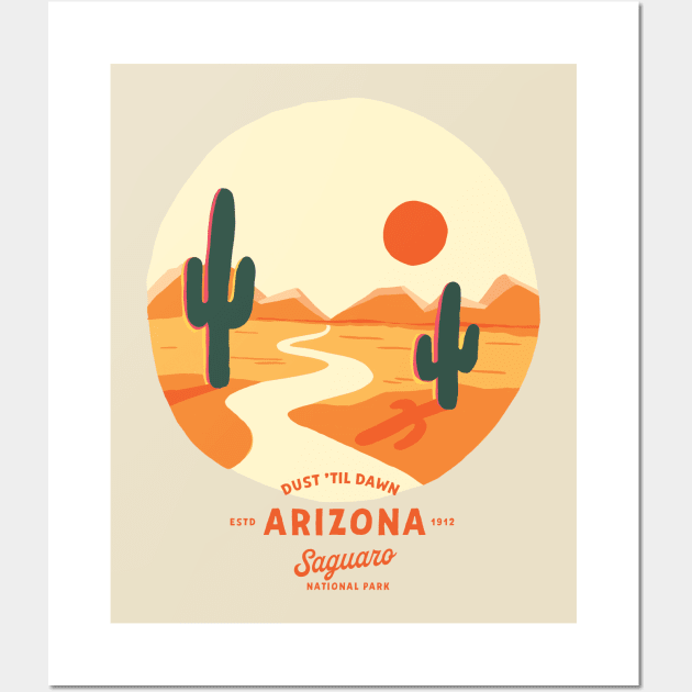 Cool Retro Saguaro National Park, Arizona Summer Travel & Adventure Art Wall Art by The Whiskey Ginger